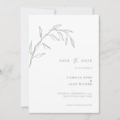 Moderne Botanische minimale blad bruiloft salie Save The Date (Voorkant)