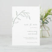 Moderne Botanische minimale blad bruiloft salie Save The Date (Staand voorkant)