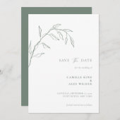 Moderne Botanische minimale blad bruiloft salie Save The Date (Voorkant / Achterkant)