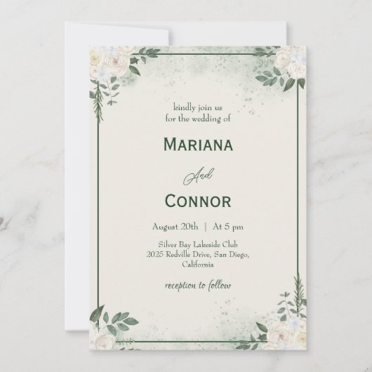 Moderne botanische minimalistische huwelijksuitnod kaart (Voorkant)
