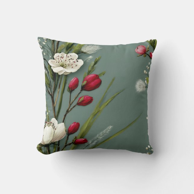 Moderne Botanische Minimalistische Subtiele Bloemp Kussen (Voorkant)