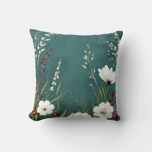 Moderne botanische minimalistische subtiele bloemp kussen (Voorkant)