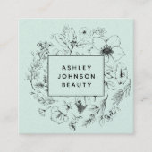 Moderne botanische mint en zwart vierkante visitekaartje (Voorkant)