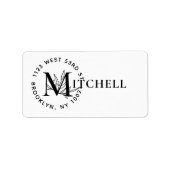 Moderne botanische monogram achternaam Retouradres Etiket (Voorkant)