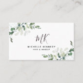 Moderne botanische monogram Hair + Makeup Artist Visitekaartje (Voorkant)