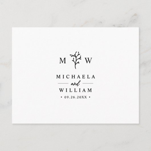 Moderne Botanische Monogram Huwelijk RSVP Briefkaart (Achterkant)