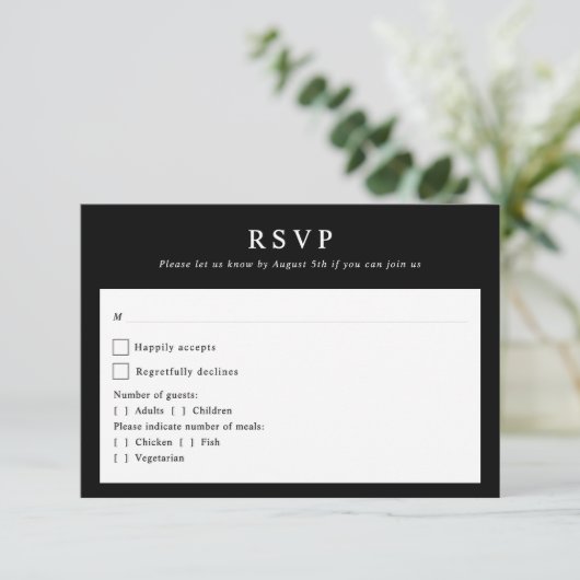Moderne Botanische Monogram Initialen bruiloft RSVP Kaartje (Staand voorkant)