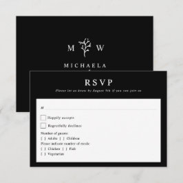 Moderne Botanische Monogram Initialen bruiloft RSVP Kaartje