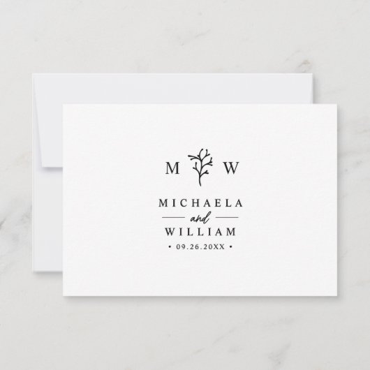 Moderne Botanische Monogram Initialen bruiloft RSVP Kaartje (Achterkant)
