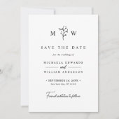 Moderne Botanische Monogram Initialen bruiloft Save The Date (Voorkant)