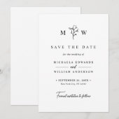 Moderne Botanische Monogram Initialen bruiloft Save The Date (Voorkant / Achterkant)