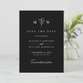 Moderne Botanische Monogram Initialen bruiloft Save The Date (Staand voorkant)