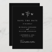 Moderne Botanische Monogram Initialen bruiloft Save The Date (Voorkant / Achterkant)