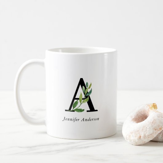 Moderne botanische monogram mok (Met donut)
