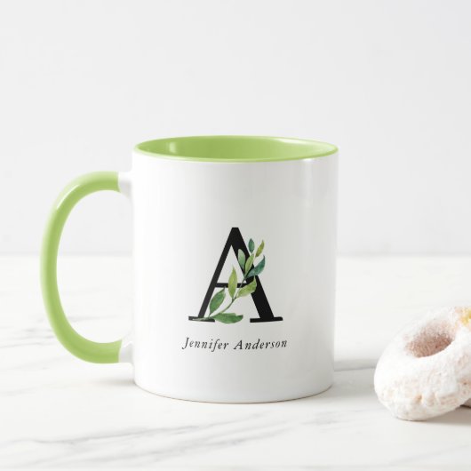 Moderne botanische monogram mok (Met donut)