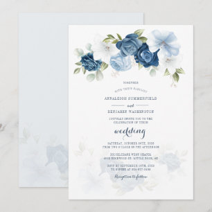 Moderne botanische mosterd Blue Floral bruiloft Kaart