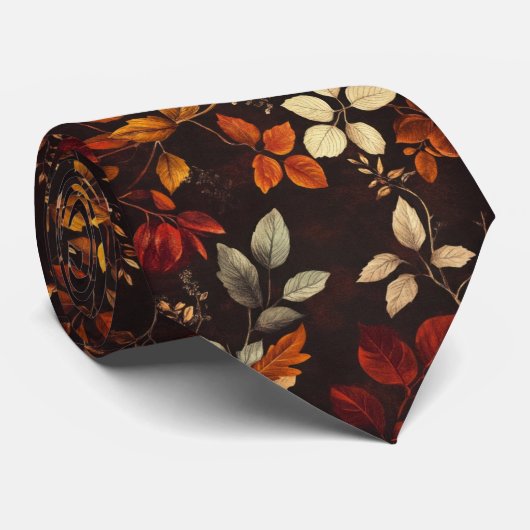 Moderne Botanische Multi Kleur Blad Patroon Stropdas (Opgerold)