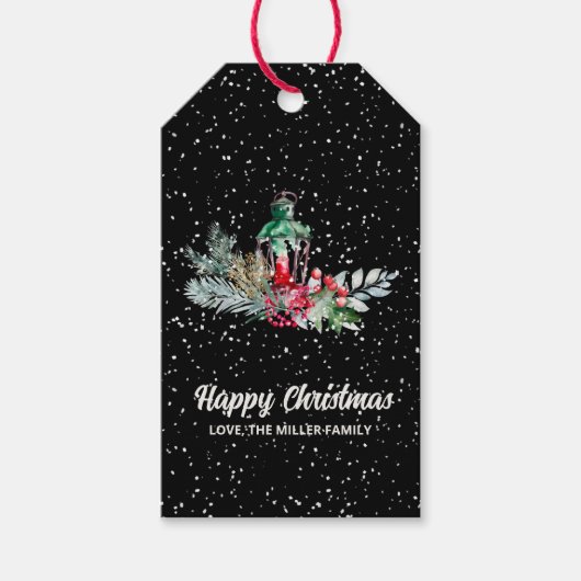 Moderne Botanische Naam Waterverf Script Kerst Cadeaulabel (Voorkant)