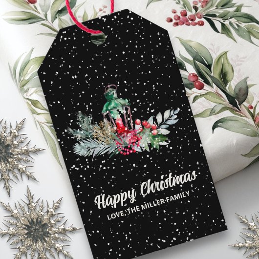 Moderne Botanische Naam Waterverf Script Kerst Cadeaulabel