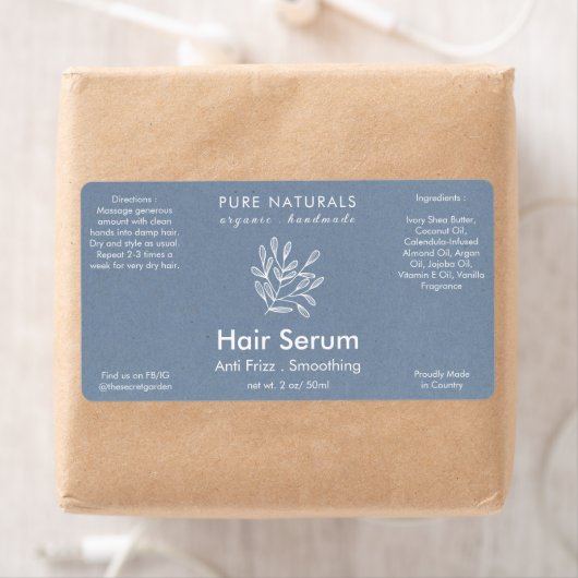 Moderne botanische neutraal blauw natuurlijk produ etiket (Insitu)