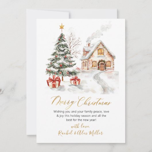 Moderne botanische niet-foto kerstboom feestdagenkaart (Voorkant)