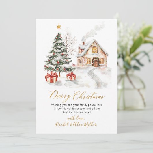 Moderne botanische niet-foto kerstboom feestdagenkaart (Staand voorkant)