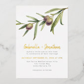 Moderne botanische olijventak Weddenschap Gold Folie Uitnodiging (Voorkant)