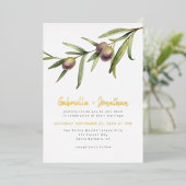 Moderne botanische olijventak Weddenschap Gold Folie Uitnodiging (Staand Voorkant)