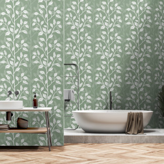 Moderne Botanische Opstijgende Bladeren Salie Groe Behang