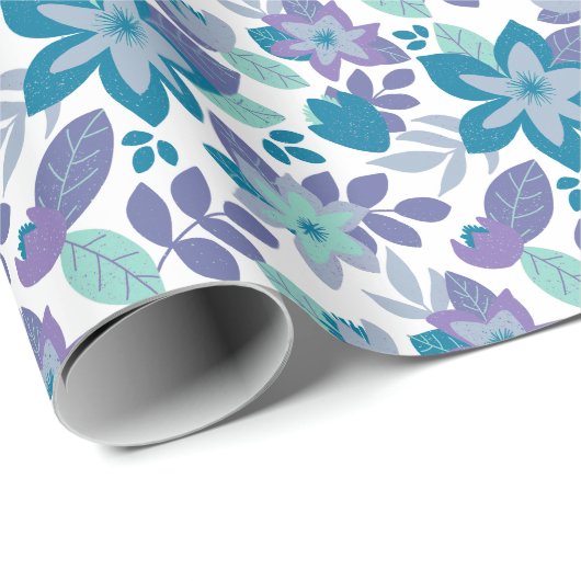 Moderne Botanische Paarse Blauwgroen kerst Cadeaupapier (Rol Hoek)