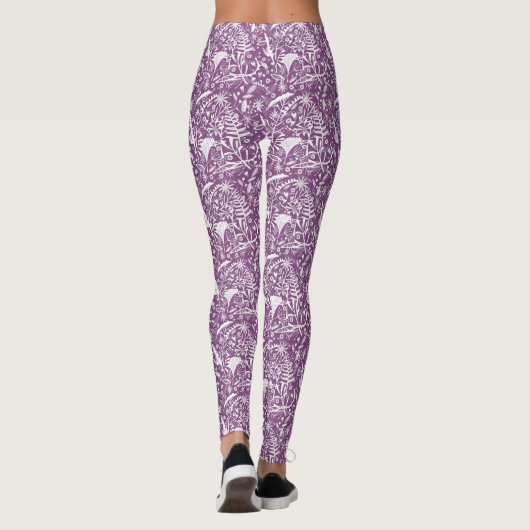 Moderne botanische Paarse Leggings (Achterkant)
