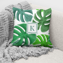 Moderne botanische palmenbladeren monogram kussen