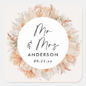 moderne, botanische pamapgras, de heer & mevrouw. vierkante sticker (Voorkant)