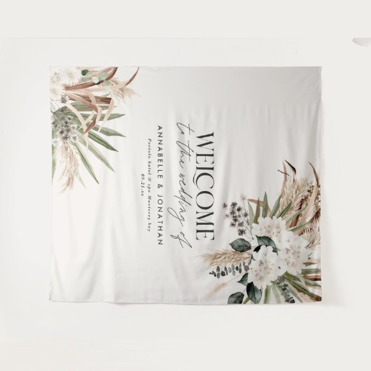 Moderne botanische pampas eucalyptus bruiloft welk wandkleed (Voorkant (horizontaal))