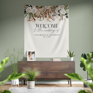 Moderne botanische pampas eucalyptus bruiloft welk wandkleed