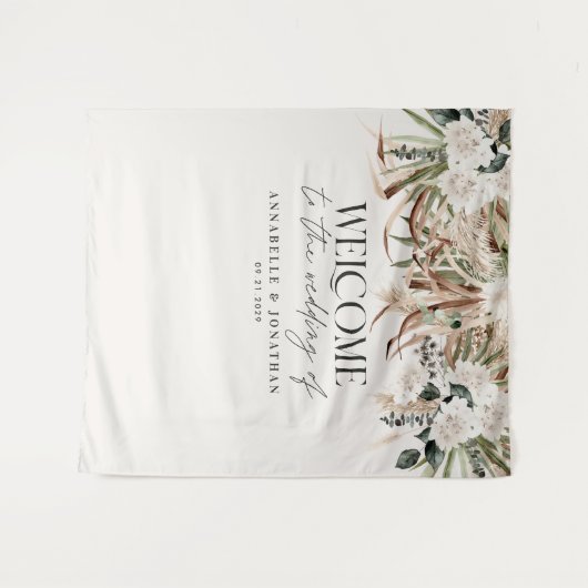 Moderne botanische pampas eucalyptus huwelijksbegr wandkleed (Voorkant (horizontaal))