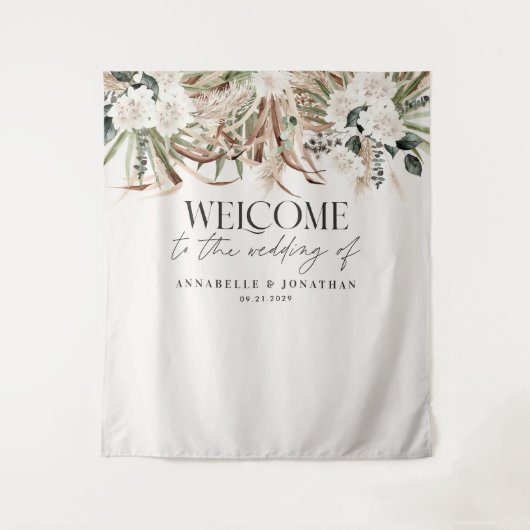 Moderne botanische pampas eucalyptus huwelijksbegr wandkleed (Voorkant)