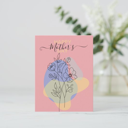 Moderne Botanische Pastel Line Art Moederdag Briefkaart (Staand voorkant)
