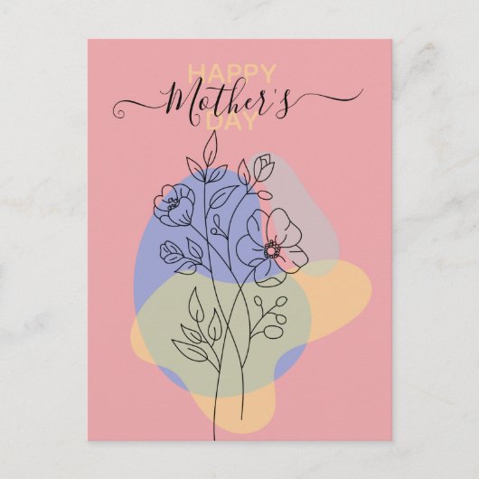 Moderne Botanische Pastel Line Art Moederdag Briefkaart (Voorkant)