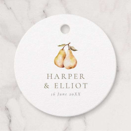 Moderne Botanische Peren Cirkel Bruiloft Bedankjes Labels (Voorkant)