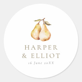 Moderne Botanische Peren Cirkel Bruiloft Ronde Sticker