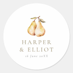 Moderne Botanische Peren Cirkel Bruiloft Ronde Sticker