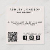 Moderne Botanische QR Code Blush Roze Vierkante Visitekaartje (Achterkant)