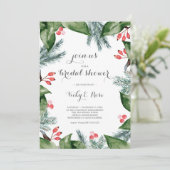 Moderne Botanische Rand Kerst Bruidsdouche Kaart (Staand voorkant)