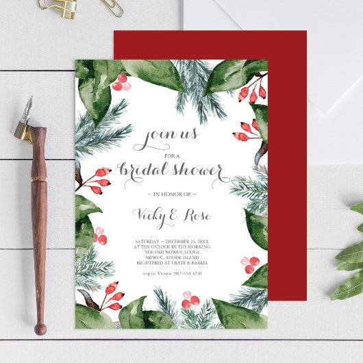 Moderne Botanische Rand Kerst Bruidsdouche Kaart