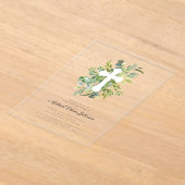 Moderne Botanische Religieuze Kruis Doop Acryl Uitnodigingen (Laagn)