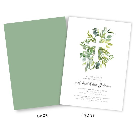 Moderne botanische religieuze kruisdoop kaart