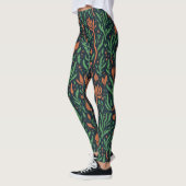 Moderne botanische rode groene bladeren bloemenpat leggings (Links)