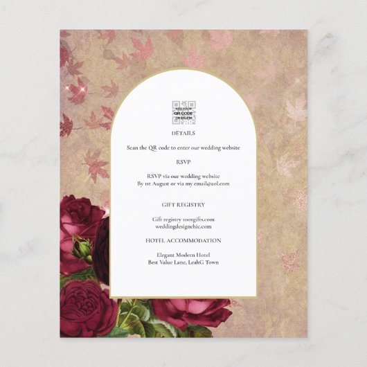 Moderne  botanische rode rozen die uitnodigen flyer (Achterkant)