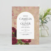 Moderne  botanische rode rozen die uitnodigen kaart (Staand voorkant)